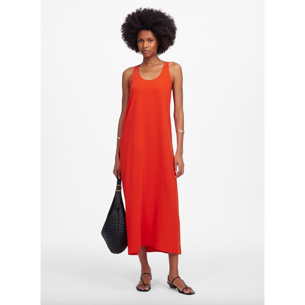 Madewell Sleeveless Scoopneck Midi Dress Bright Flame Red Minimalist XS NWT